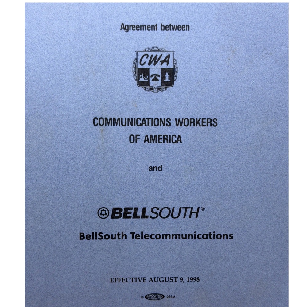 BellSouth CWA Union Agreement Booklet 1998 Communications Workers America Blue - Picture 2 of 16